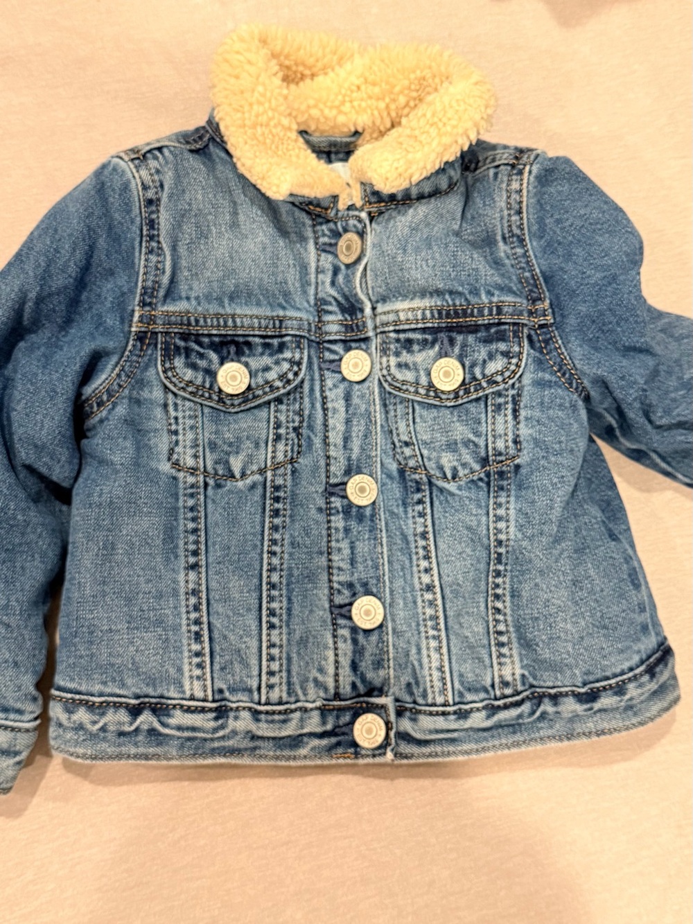 Baby GAP Kids Blue Denim Jacket with Cream Sherpa Collar Minnie Mouse